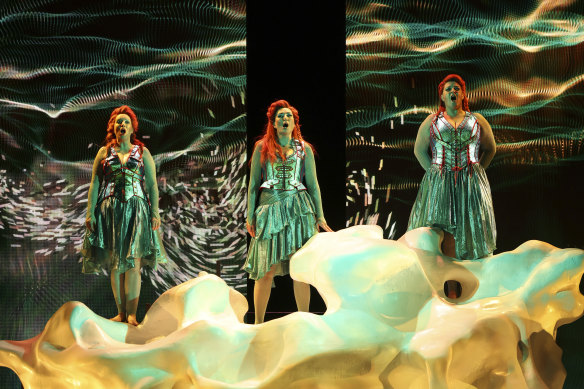 The production uses vast LED screens and AI to conjure up the operas’ fantastical worlds.
