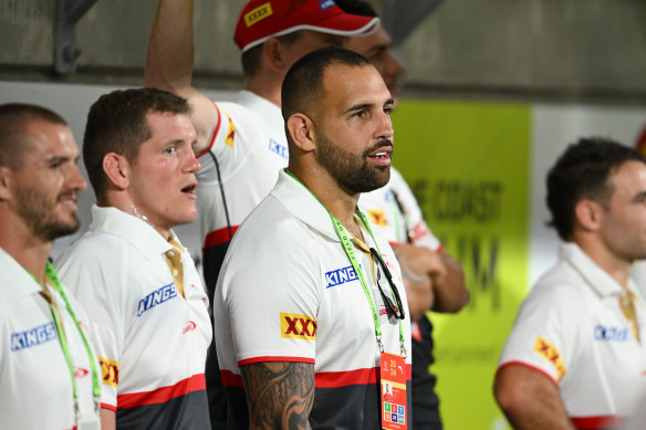 Josh Kerr watching on during the Dolphins’ win over the Titans.
