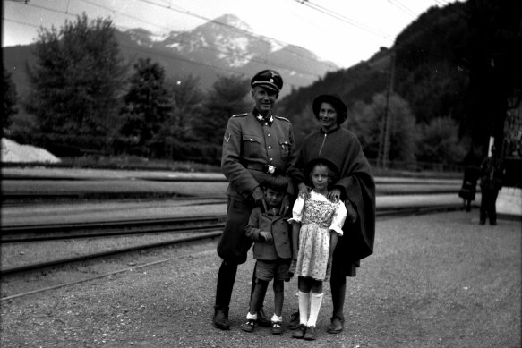 Horst von Wachter with his father Otto, mother Charlotte and sister Traute at Zell am See railway station in 1944.