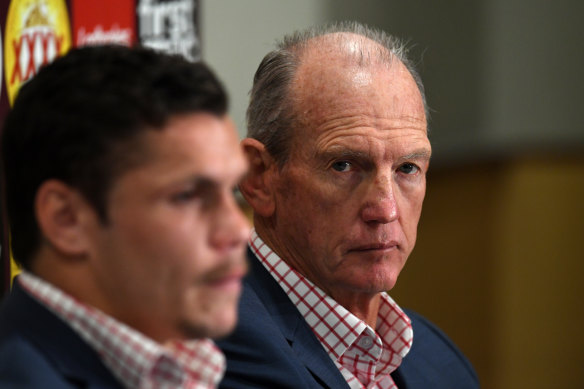 Together again: James Roberts with Wayne Bennett at the Broncos in 2017.