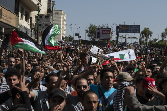 A rally in support of Palestine in Cairo’s Tahrir Square on October 20.