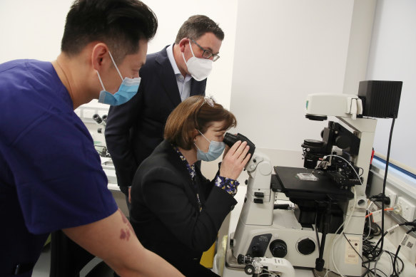 Victorian Premier Daniel Andrews and  Health Minister Mary-Anne Thomas visit the Royal Women’s Hospital in Melbourne.