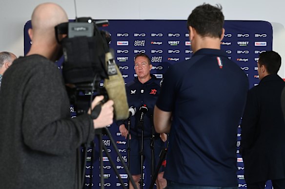 Trent Robinson speaks to the media on Thursday morning.