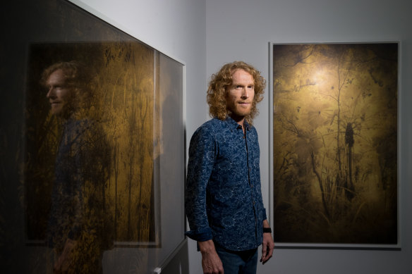 Danie Mellor with works from his latest exhibition.