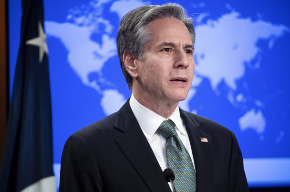 US Secretary of State Antony Blinken speaks during a news conference at the State Department in Washington.