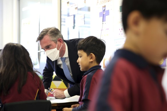 Premier Perrottet visits a NSW school. The state’s public schools are facing teacher shortages. 