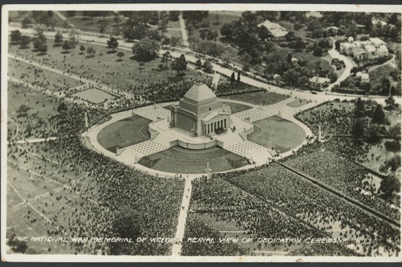 Aerial view of the dedication ceremony in 1934.