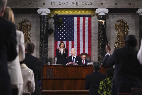 Biden delivering his fiery State of the Union address. 