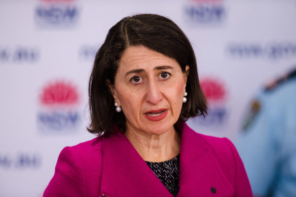 Premier Gladys Berejiklian at today’s COVID-19 briefing. 