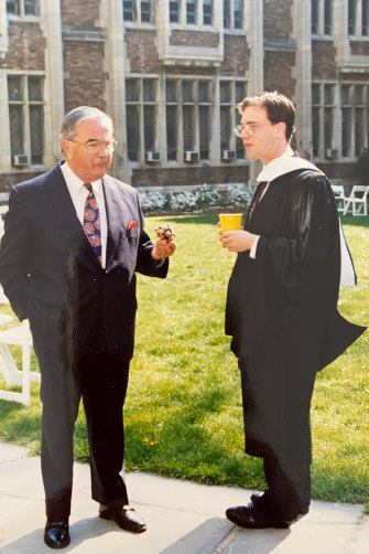 With his father Alan at Yale University in the US, where Hunt went on a Fulbright scholarship.
