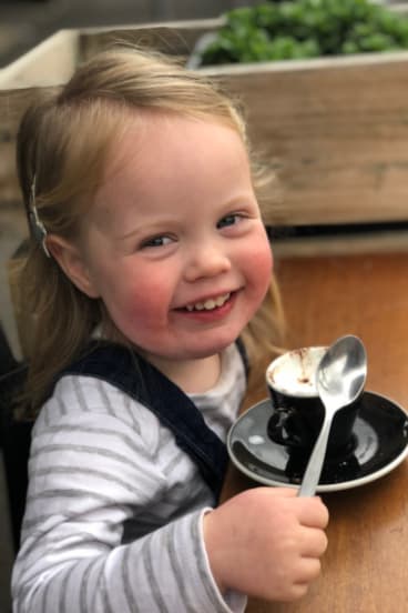 Greta enjoys a babycino.