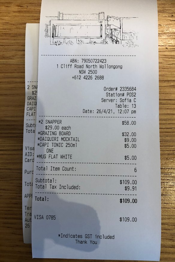  The bill at Diggies.