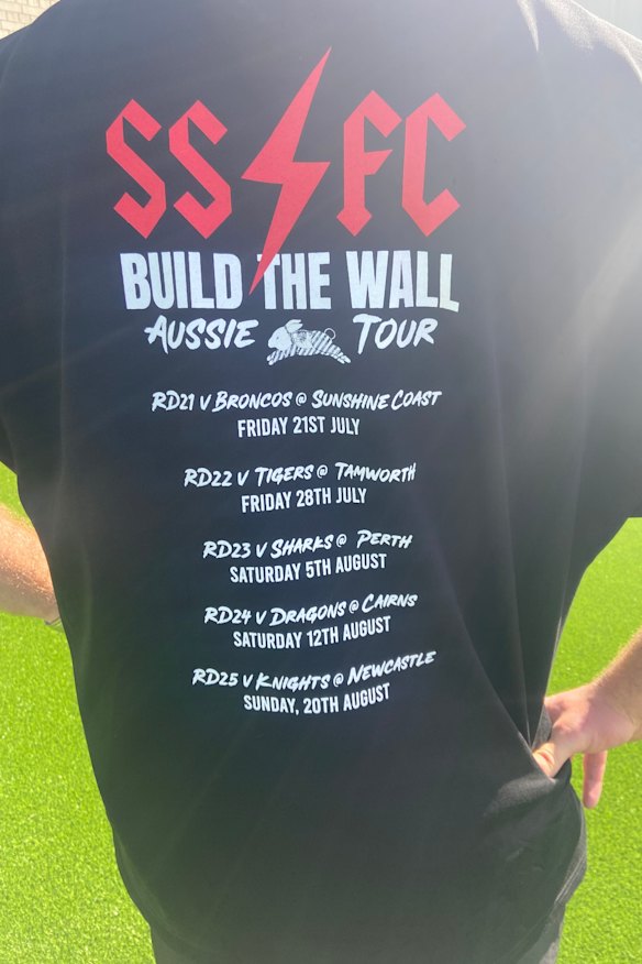 South Sydney’s “build the wall” tour T-shirt.