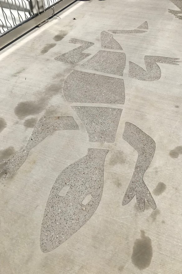 Sand goanna totem included in a new walkway along the Brisbane River.It is one of eight totems added to the 450 metre river walk.