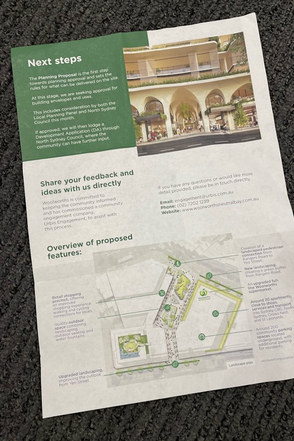 A flyer produced by Woolworths promoting the Neutral Bay proposal to the local community.