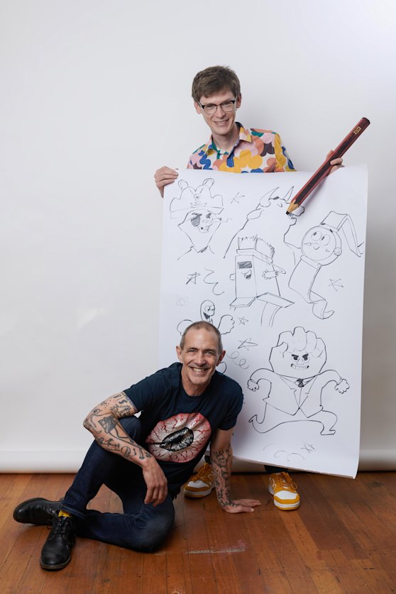 Griffiths (left) with illustrator Bill Hope.