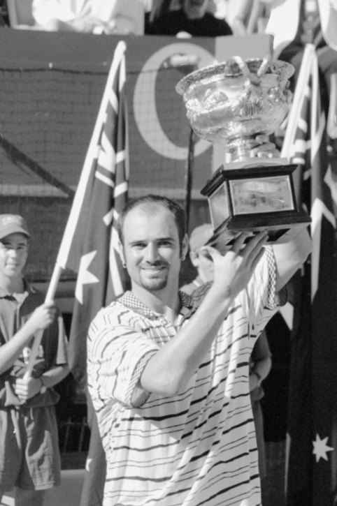 Andre Agassi with the winner’s trophy.