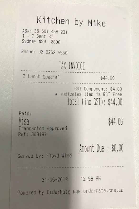 Lunch for two is $44.