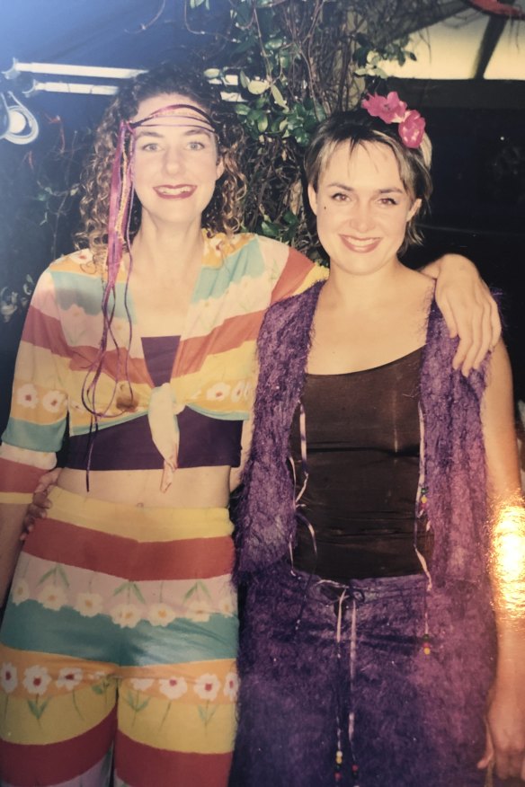 Writer Amanda Hooton (right) and BFF in the 1990s. Decades later, “We do tend to think everything the other one does is right (or at least justified).”   