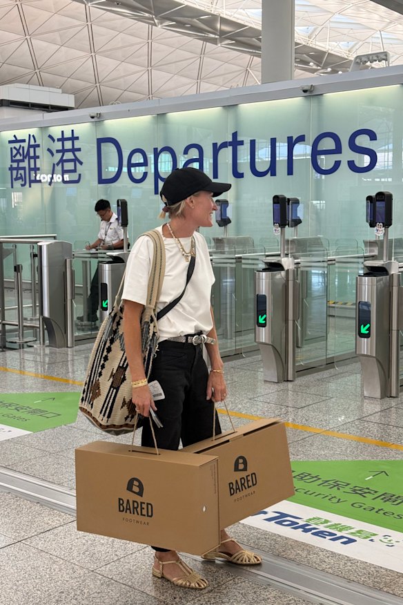 Anna Baird bringing Kylie’s custom boots back from China.