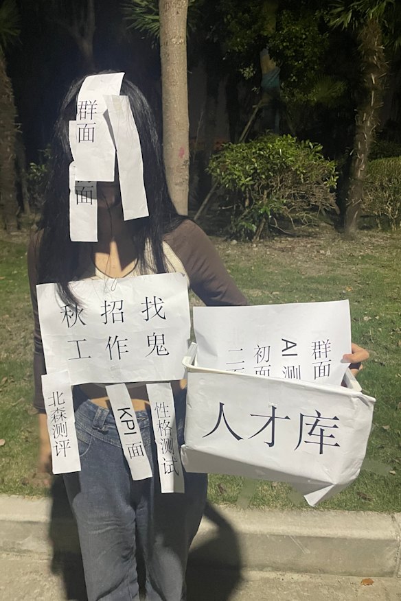 Esther dressed up as a “job-hunting ghost” during Halloween in Shanghai.