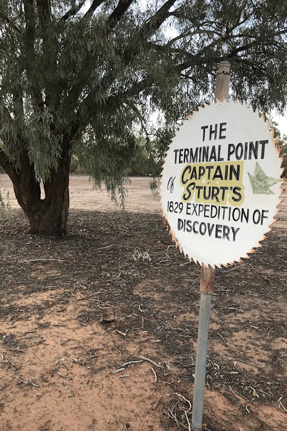 A historical marker on the road between Bourke and Tilba, near the town of Louth, shows the northern end of Charles Sturt's expedition in 1829. 