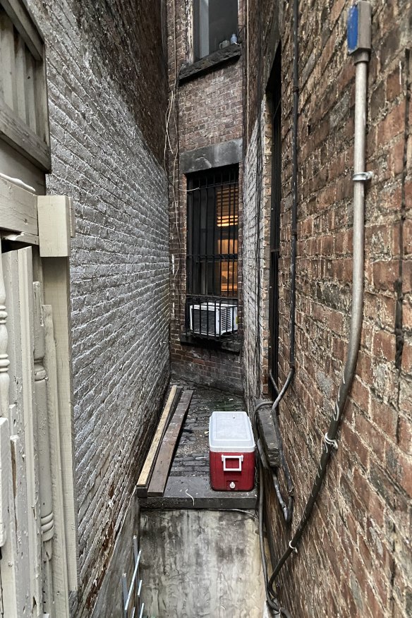 The spot where Knott landed: a ground-floor resident heard the abrupt thump and Knott's groaning outside his window that Saturday night.