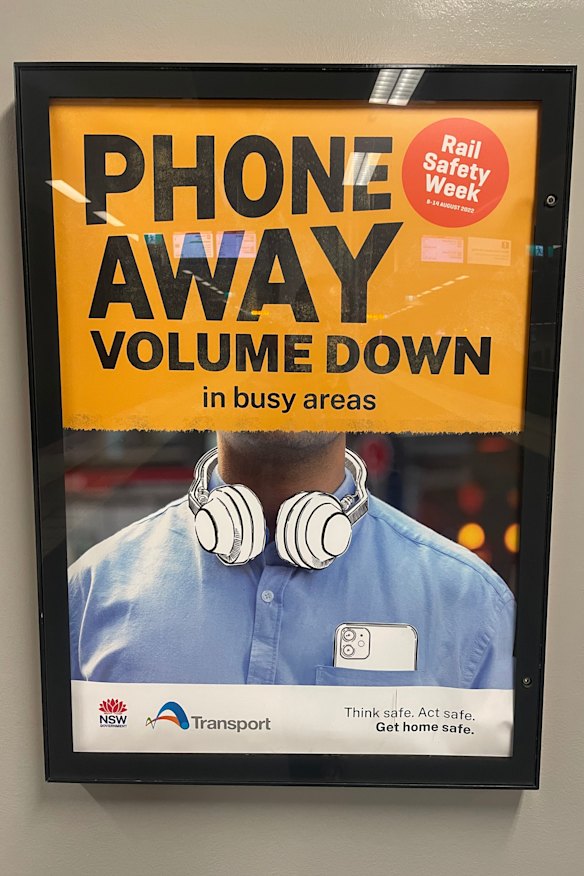 A “rail safety week” sign at North Sydney station.