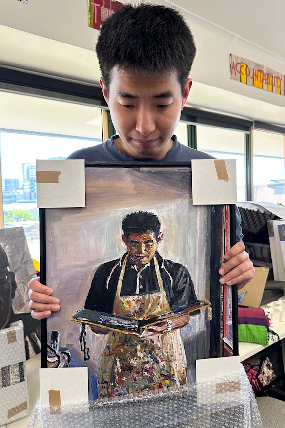Daniel Kim and his portrait.