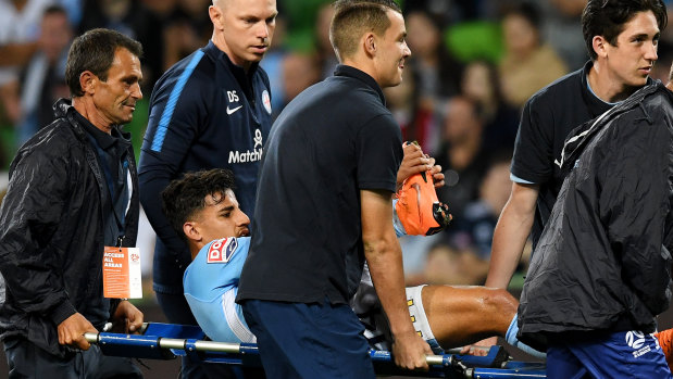 Daniel Arzani was taken from the field after severe cramping.
