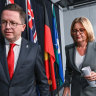 Premier Jacinta Allan and Police Minister Anthony Carbines shortly after announcing police chief Shane Patton’s contract would not be renewed.