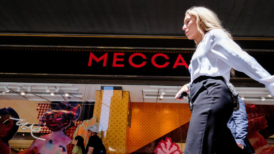 People walk past Mecca’s flagship store in Sydney.