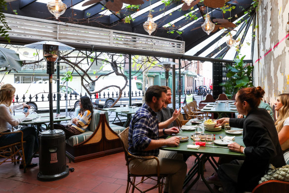 Teddy’s shady terrace is a popular destination.