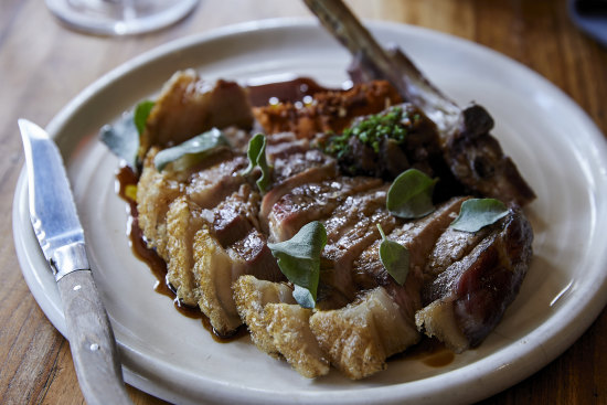 Pork cutlet, romesco and caramelised onion.