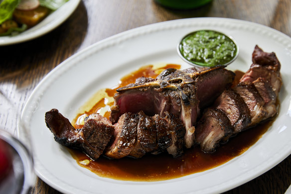 Margra lamb Barnsley chop with salsa verde.