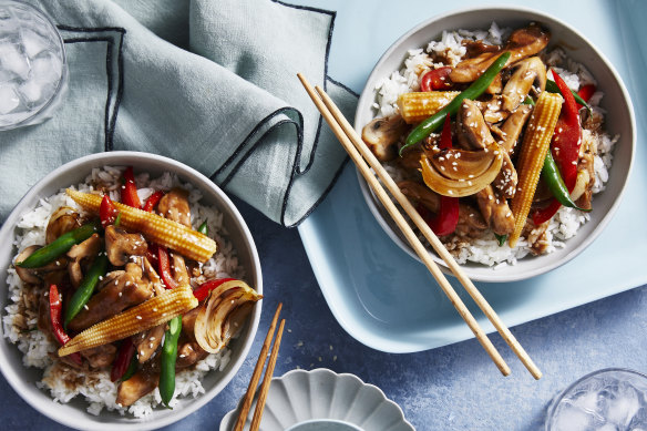 Honey soy chicken stir-fry.