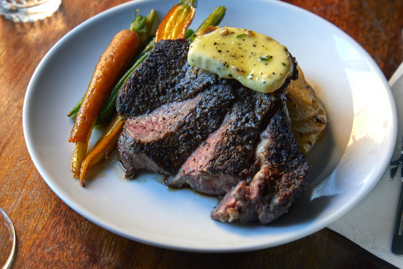 Scotch fillet with “Nan’s potato bake” at The Iron Yampi.