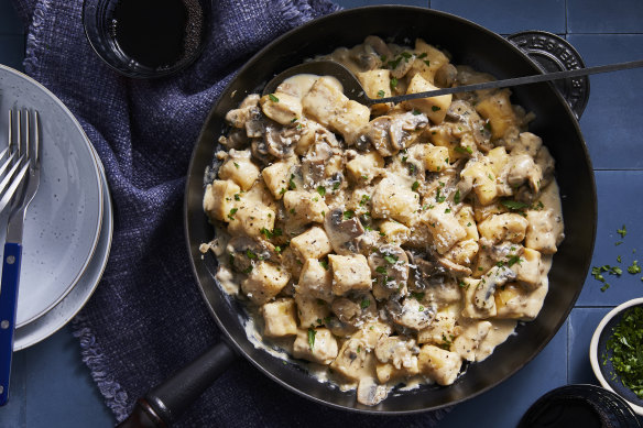 RecipeTin Eats’ ricotta gnocchi with creamy mushroom sauce.