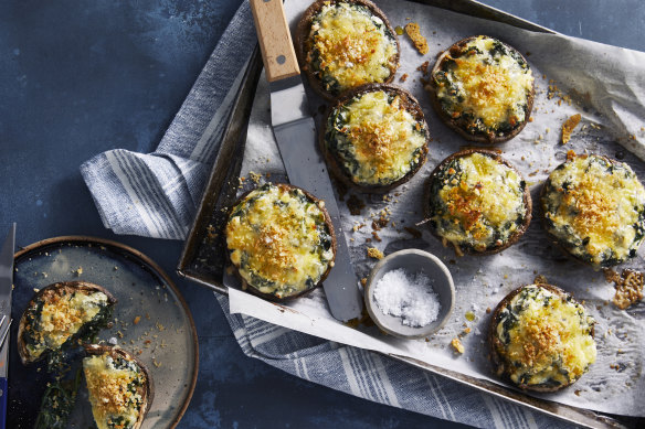 Spinach and ricotta-stuffed mushrooms with a crunchy topping.