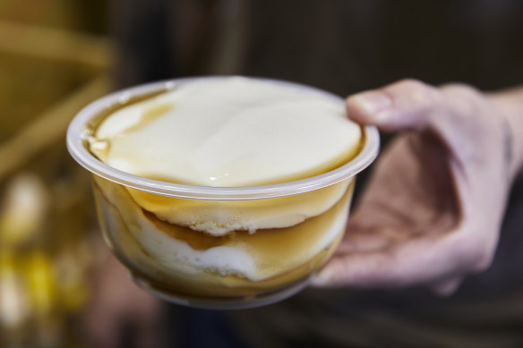 Hoa Hung’s soft-set tofu pudding with ginger syrup.