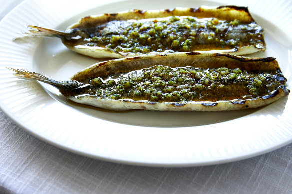 Bruce’s southern garfish with yuzu, green olive, parsley and chilli oil ($52).