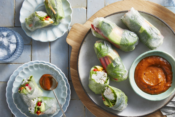 Vietnamese chicken rice-paper rolls.