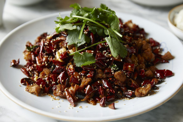 Deep-fried chicken with dried chilli pepper at Spicy Joint.