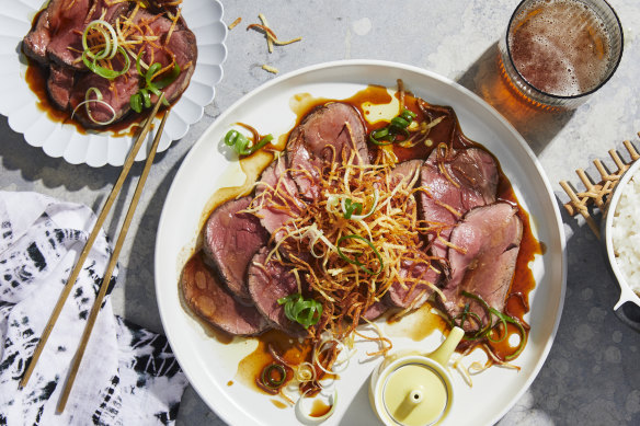 Beef tataki with crispy potato.