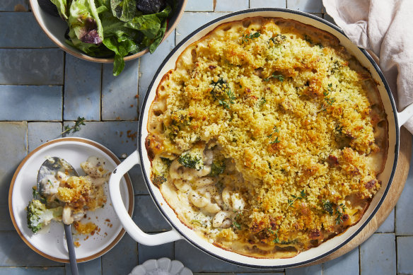 RecipeTin Eats’ baked chicken and broccoli macaroni cheese.
