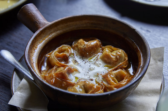Go-to dish: Braised duck dumplings with smoky broth.