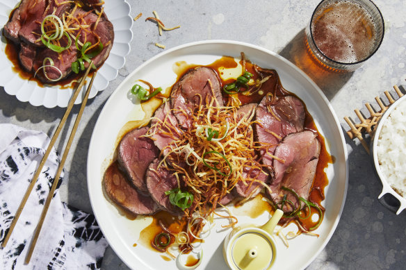 Beef tataki with crispy potato.