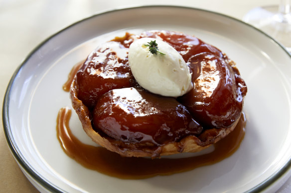 Tarte tatin, crowned with creme fraiche, is excellent.