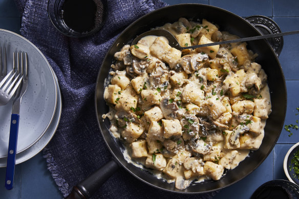 RecipeTin Eats’ ricotta gnocchi with creamy mushroom sauce.