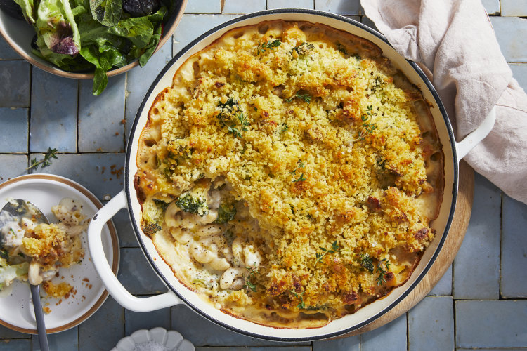 RecipeTin Eats’ baked chicken and broccoli macaroni cheese.